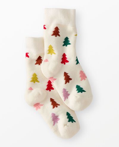 Holiday Crew Socks in Festive Forest on Ecru - main