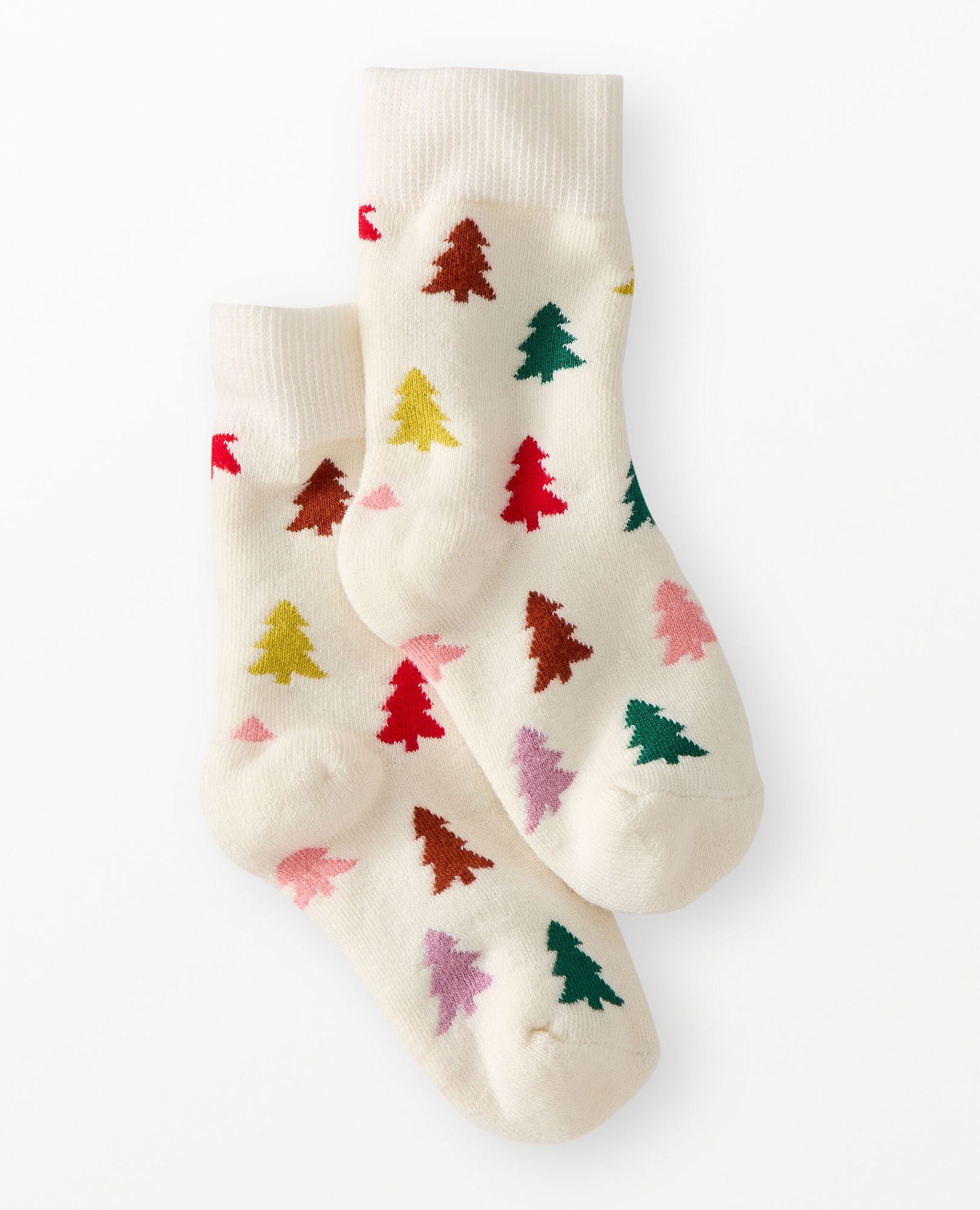 Holiday Crew Socks in Festive Forest on Ecru - main