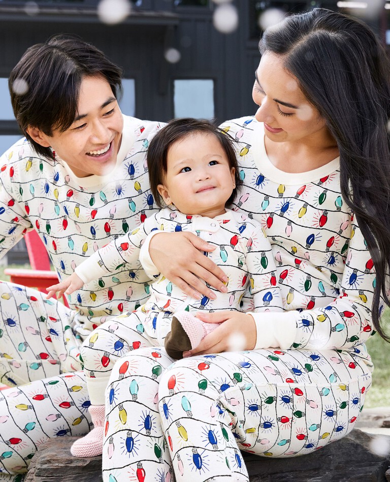 Women's Holiday Print Long John Pajama Top in Bright Bulbs - main