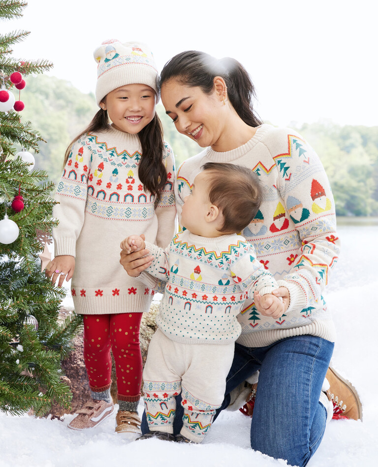 Rainbow Gnomes on Ecru Matching Family Sweaters