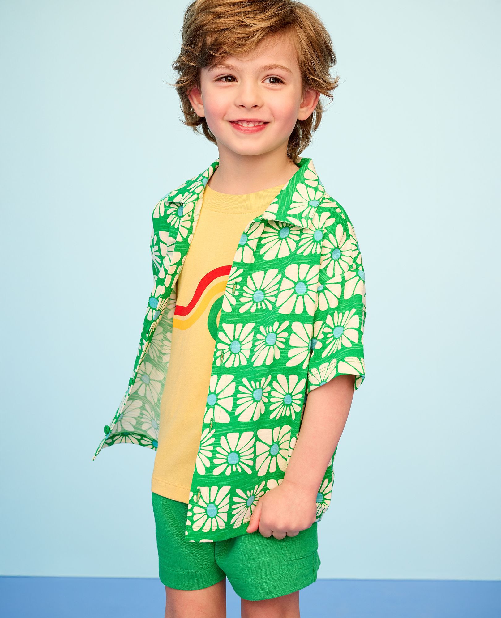 Oversized Button Up Shirt in Funky Floral on Island Green - main