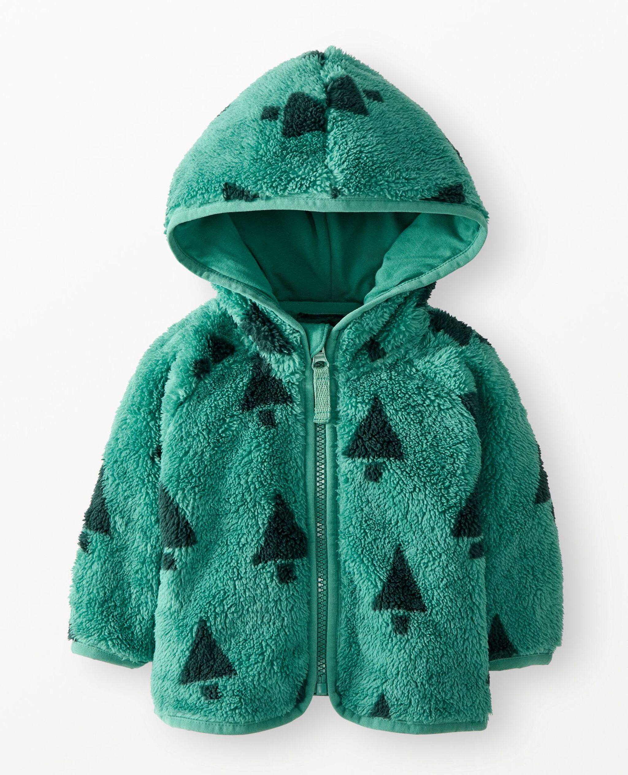 Baby Holiday Marshmallow Fleece Jacket in Happy Green Trees on Green - main