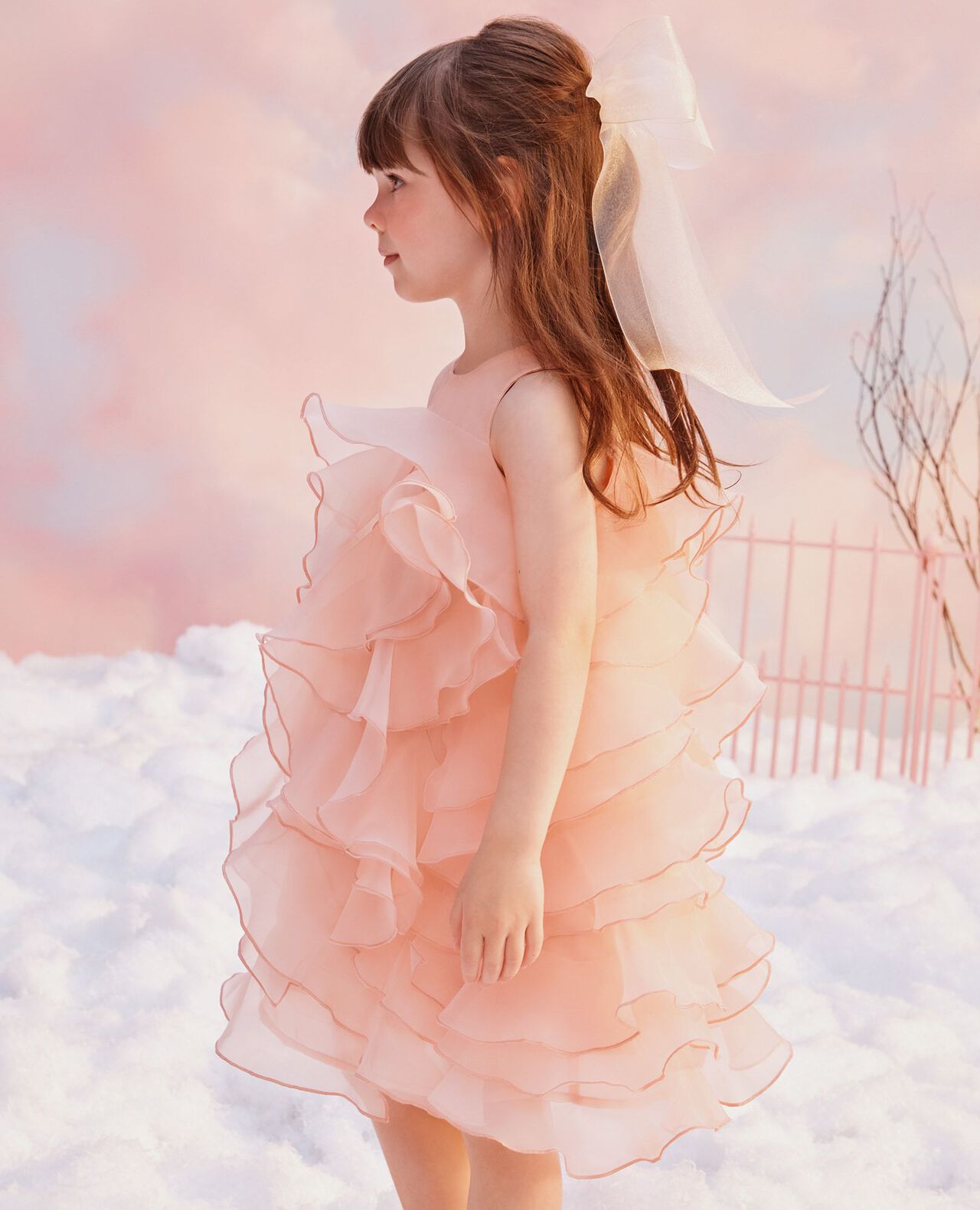 Sleeveless Organza Ruffle Dress in Pink Cream - main