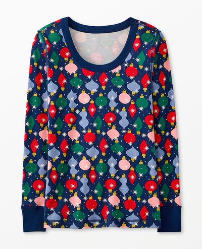 Women's Holiday Long John Pajama Top in Shiny Bright Ornaments - main