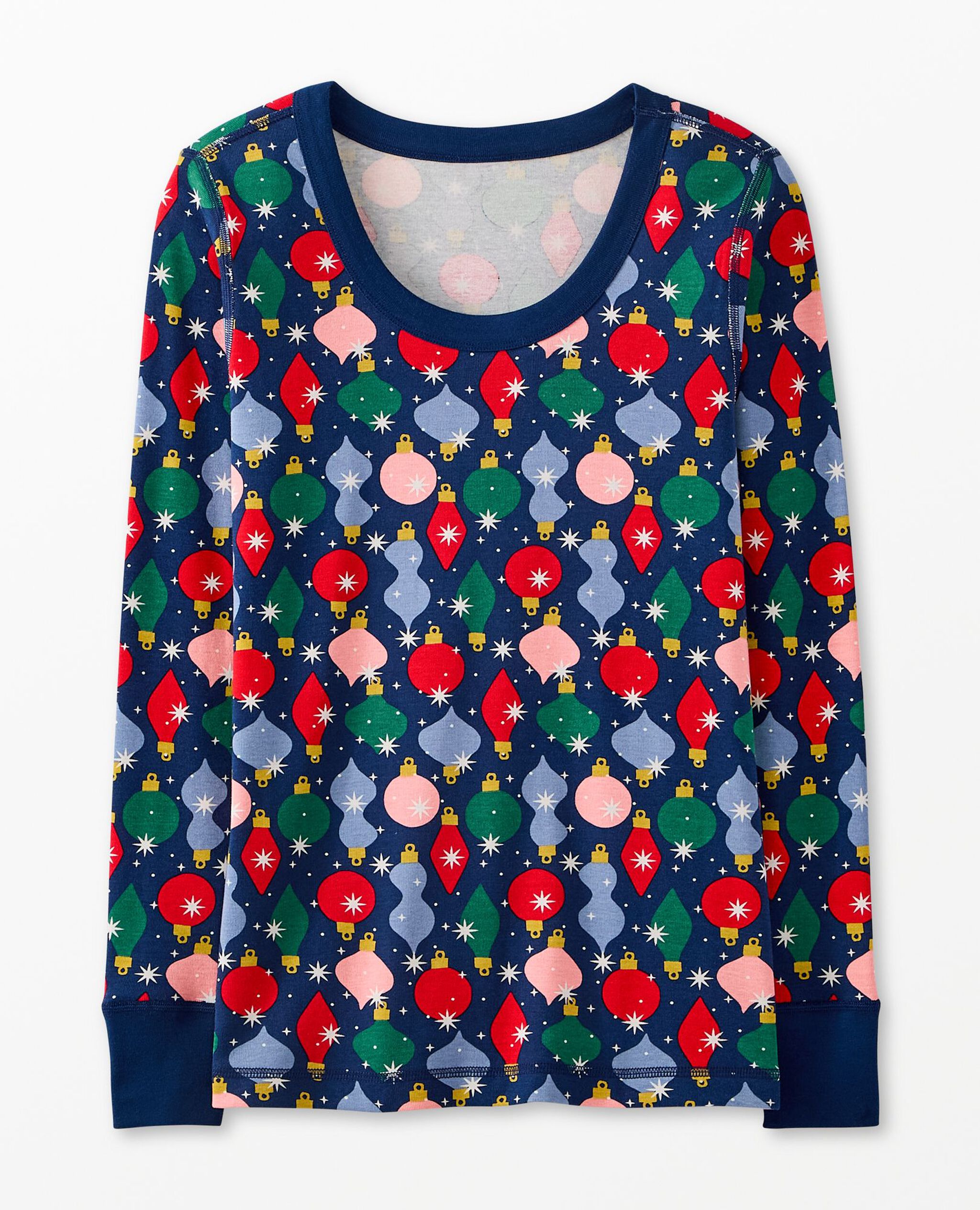 Women's Holiday Long John Pajama Top in Shiny Bright Ornaments - main