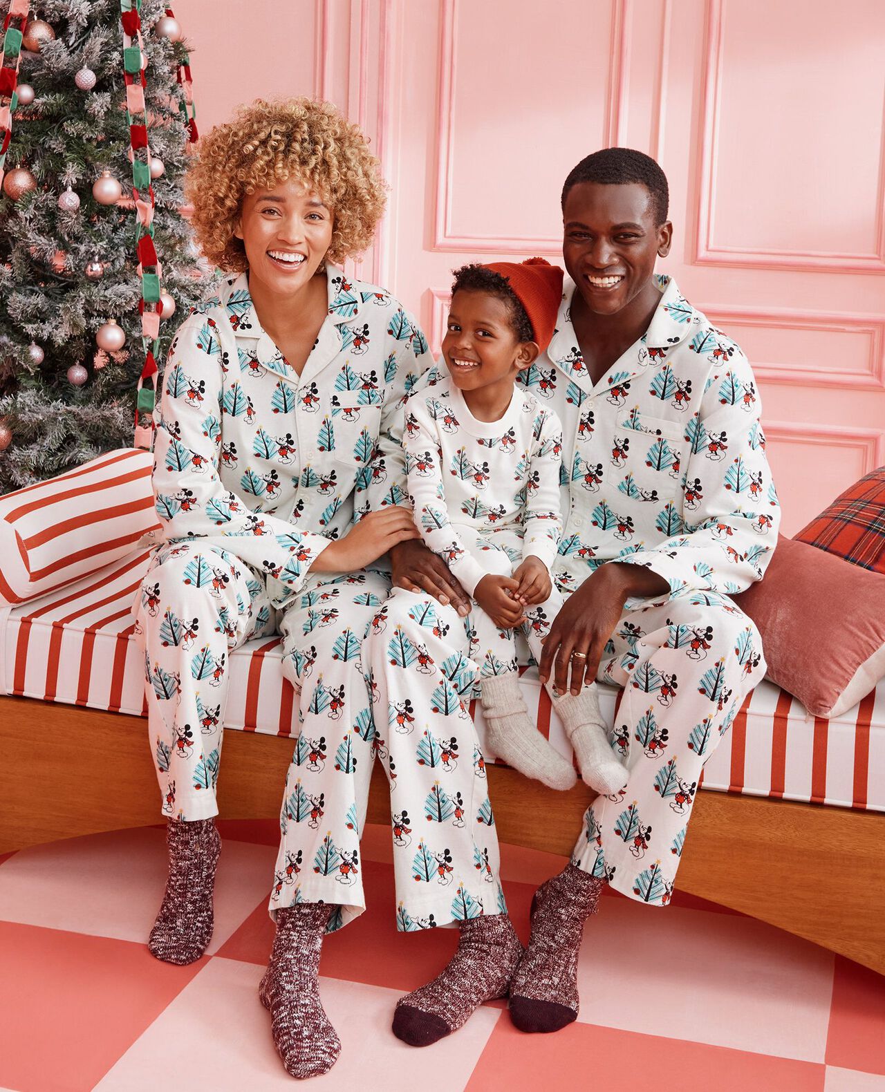 Adult Disney Mickey Mouse Holiday Flannel Pajama Top in Christmas Mickey on Ecru - main