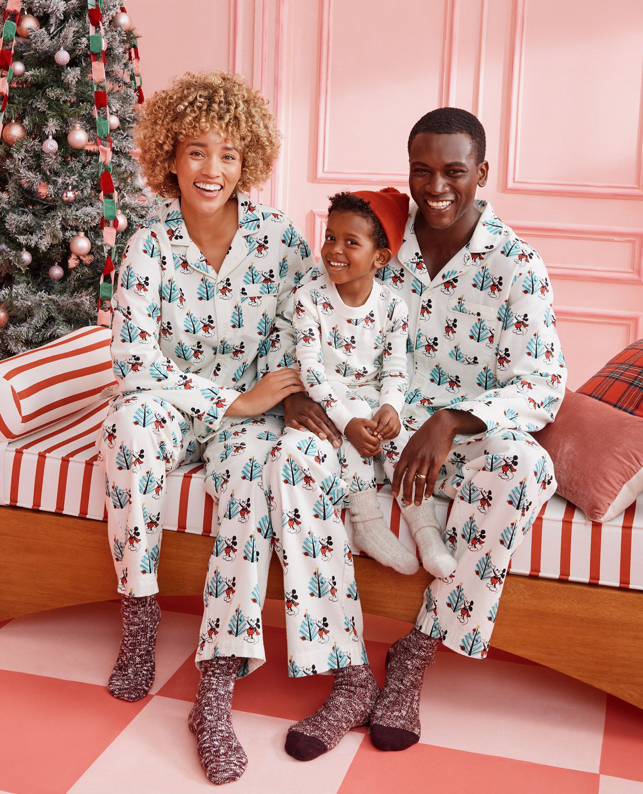 Adult Disney Mickey Mouse Holiday Flannel Pajama Top in Christmas Mickey on Ecru - main