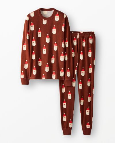 Adult Holiday Long John Pajama Set in Scandi Santa on Cocoa Brown - main
