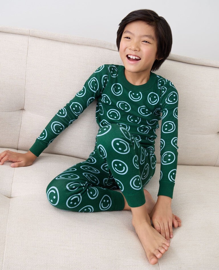 Kids BAGGU Long John Pajama Set in Forest Happy - main