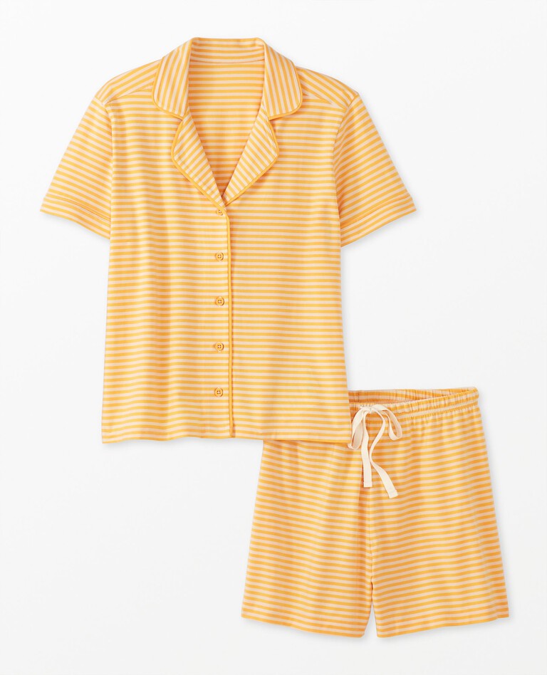Women's Striped Short Sleeve Pajama Set in HannaSoft™ in Ecru/Marigold - main
