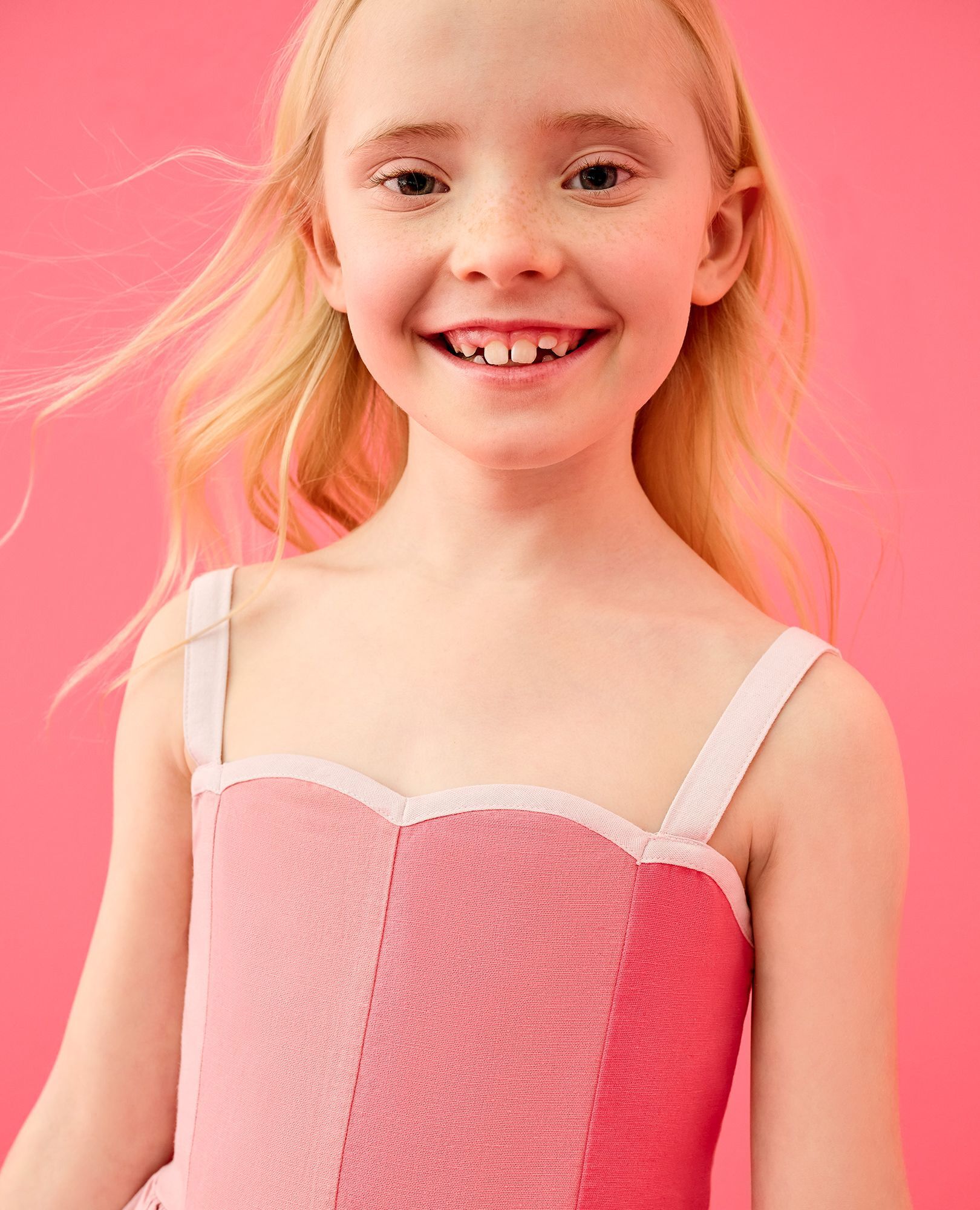 Sleeveless Linen Scalloped Dress with Pockets in Dark Pink Ombre - main