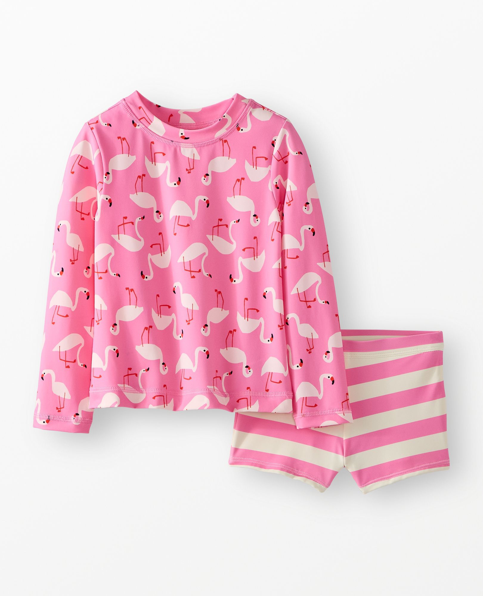 Rashguard Top & Shorts Set in Flamingos on Azalea Pink - main
