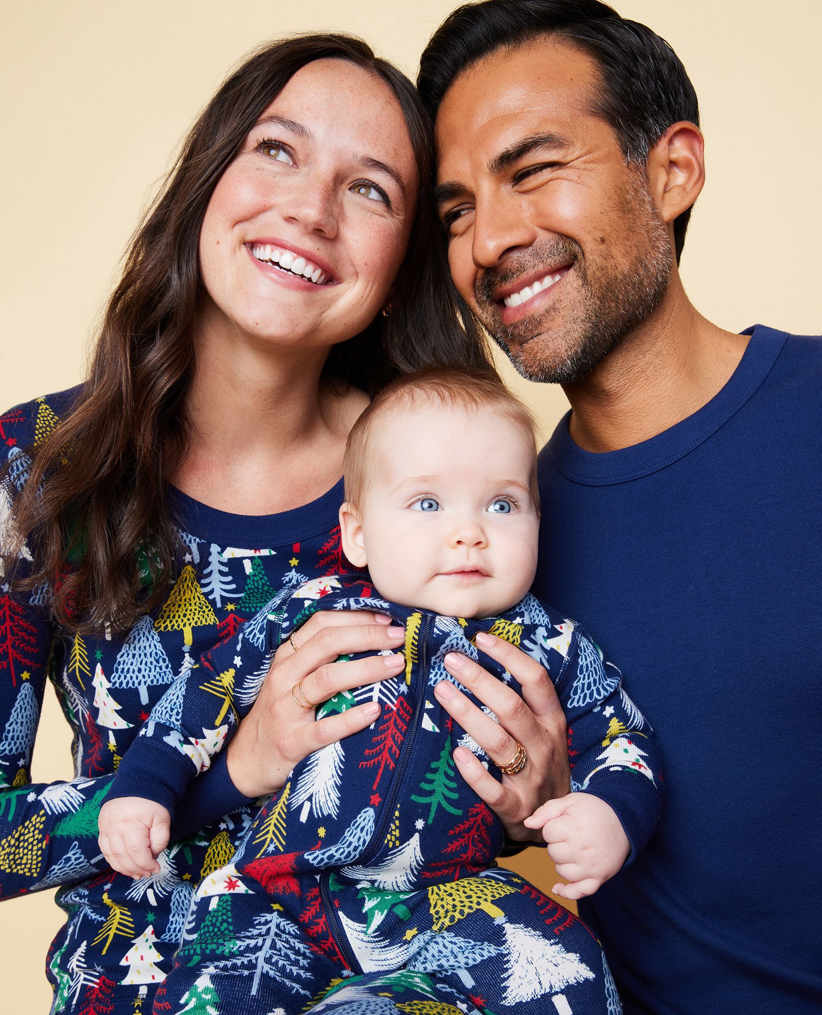 Baby Holiday Zip Sleeper in Twinkly Trees on Navy - main