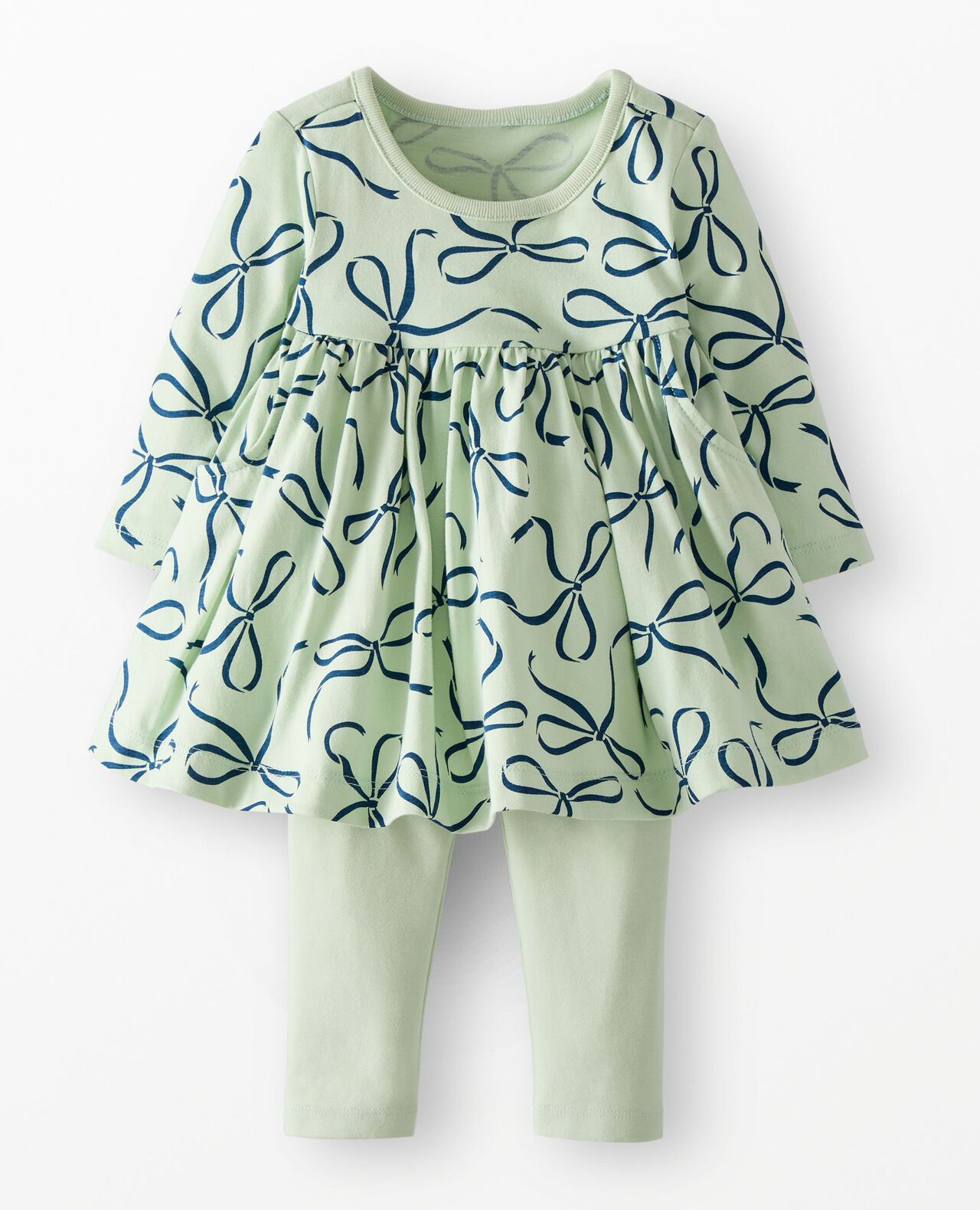 Baby Holiday Long Sleeve Everywhere Dress & Leggings Set in Bows on Mint Chip - main