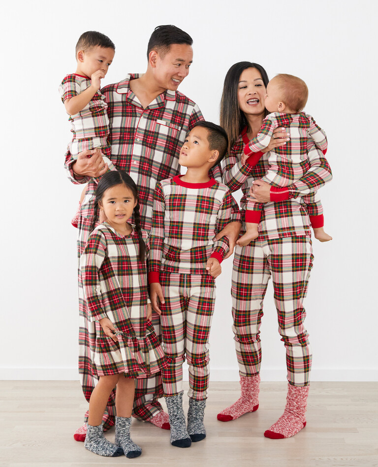 Adult Unisex Holiday Print Long John Pajama Top in Family Holiday Plaid - main