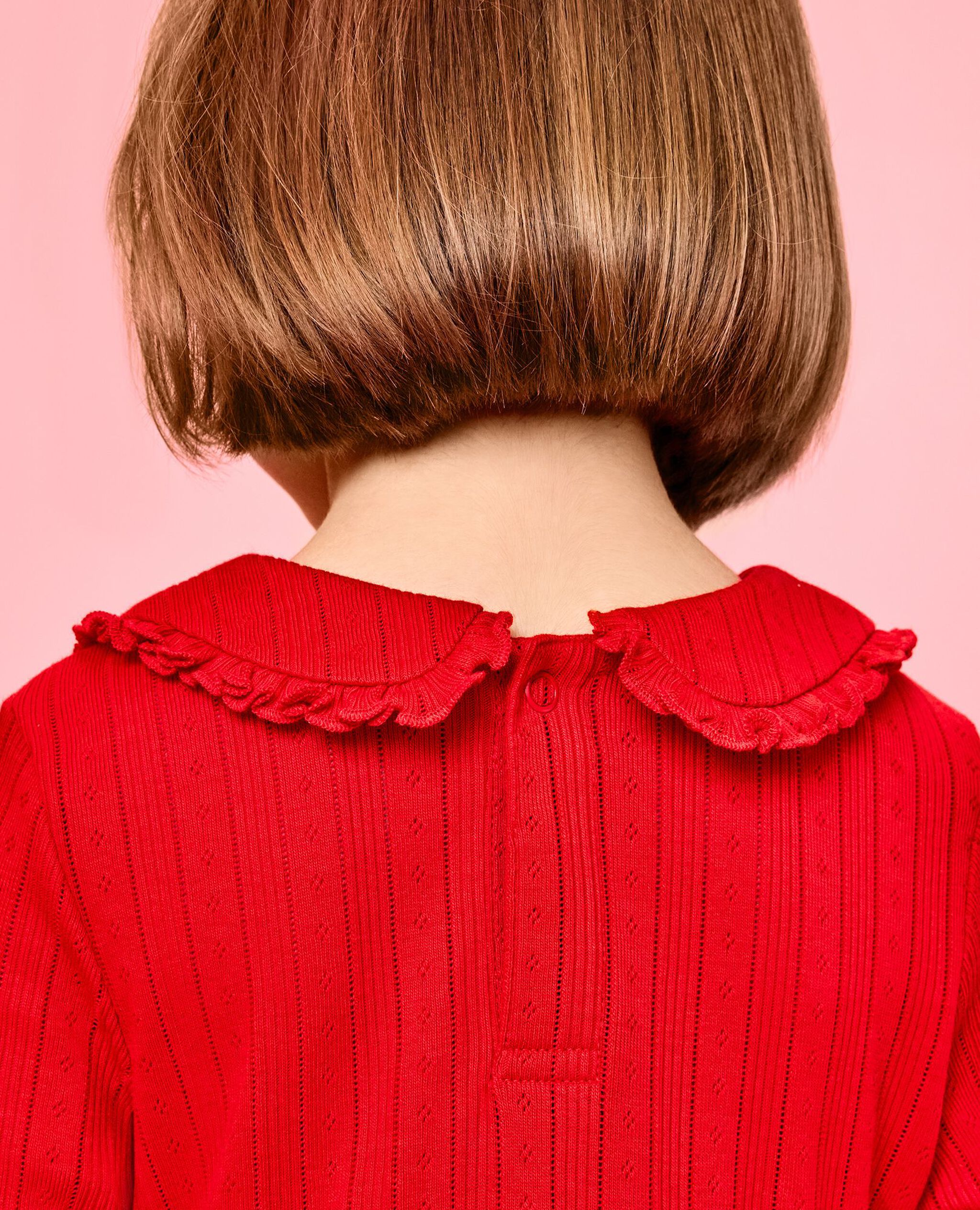 Long Sleeve Collared Pointelle Dress with Pockets in Ribbon Red - main
