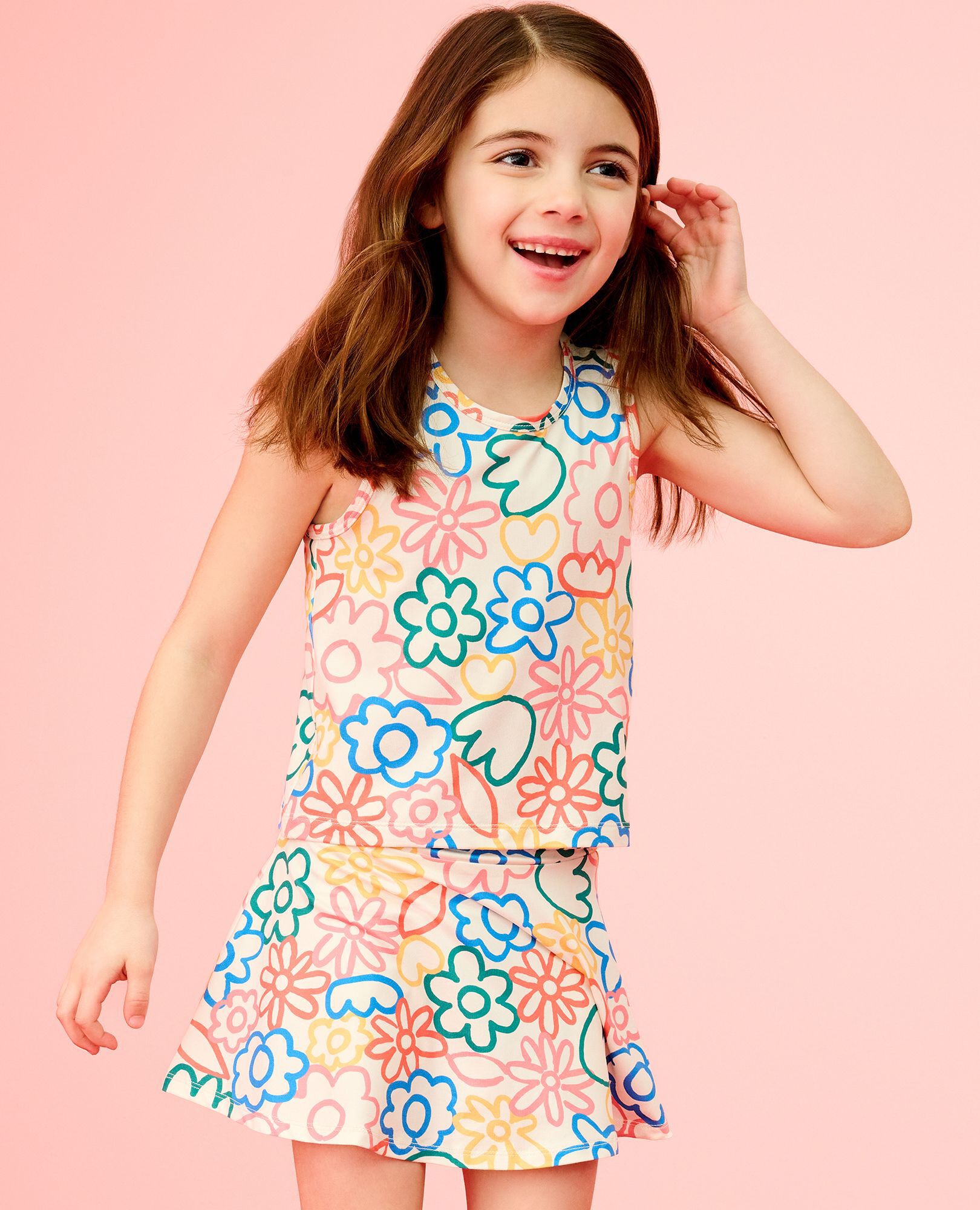 Active UV Tank & Skort Set in Multicolored Sketched Floral - main