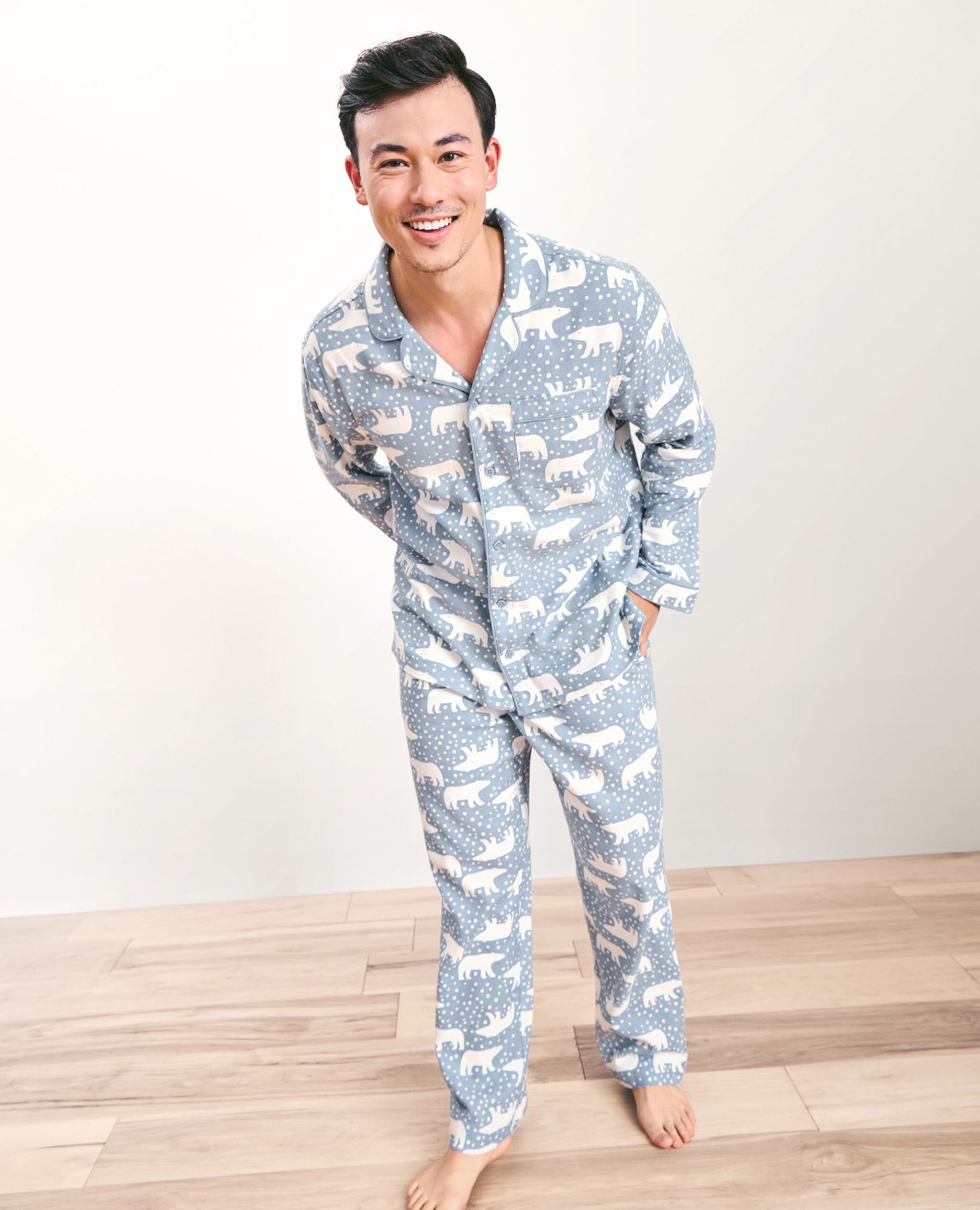Adult Holiday Flannel Pajama Top in Snowy Polar Bear on North Air - main