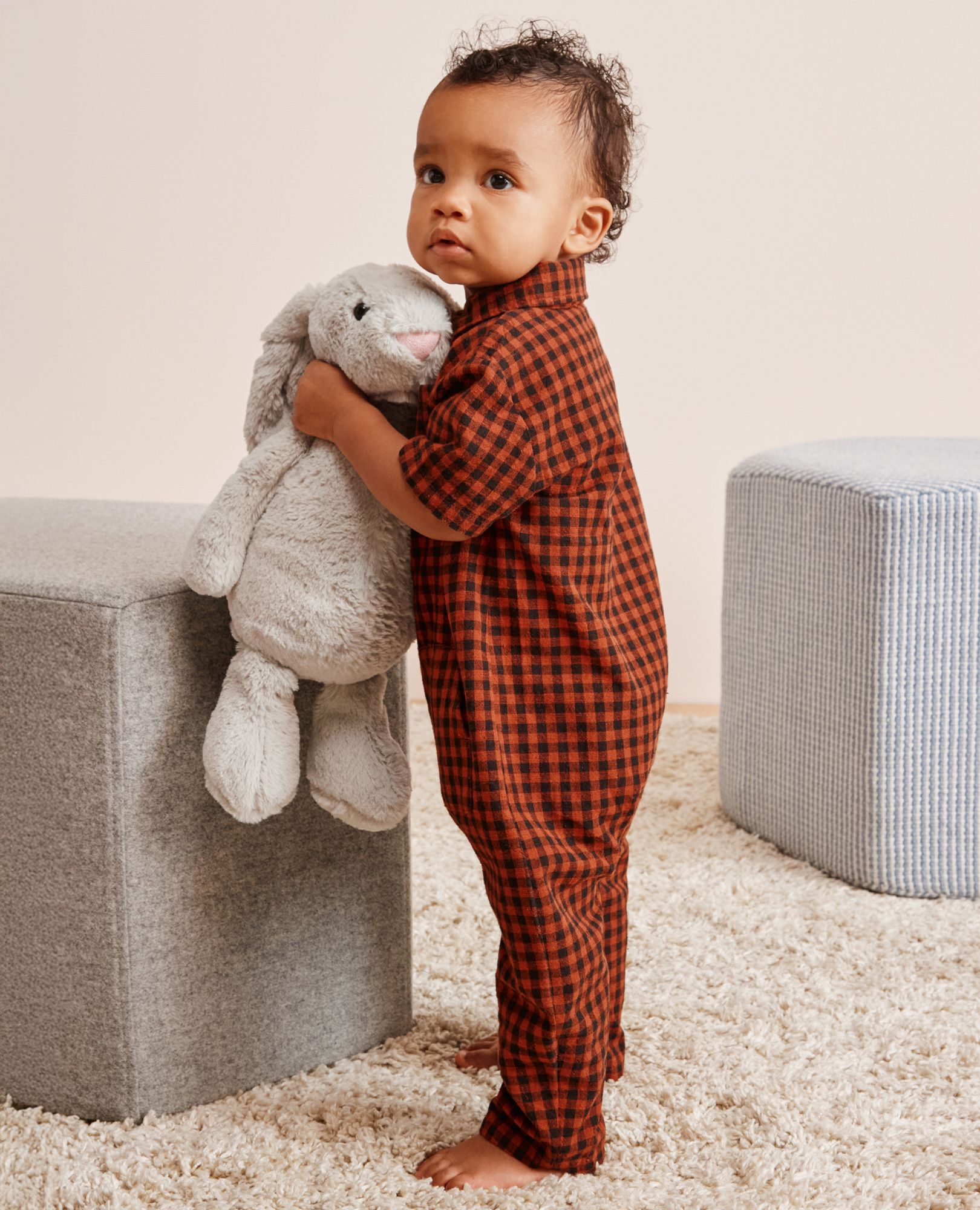 Baby Linen Coveralls in Amber Wood Gingham - main