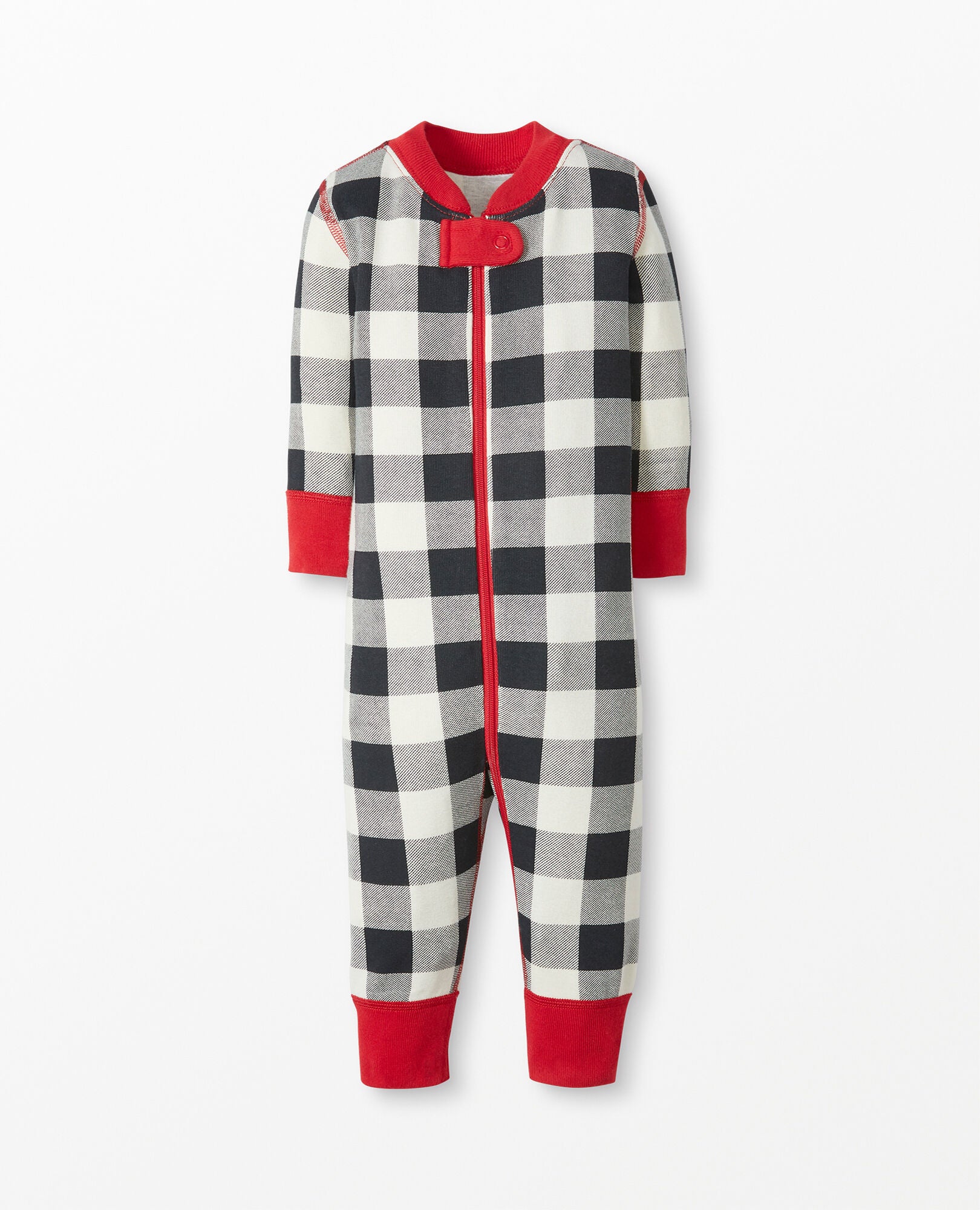 Black and white buffalo plaid baby pajamas top