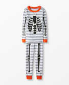Glow-In-The-Dark Long John Pajamas In Organic Cotton in Skeleton Crew White - main