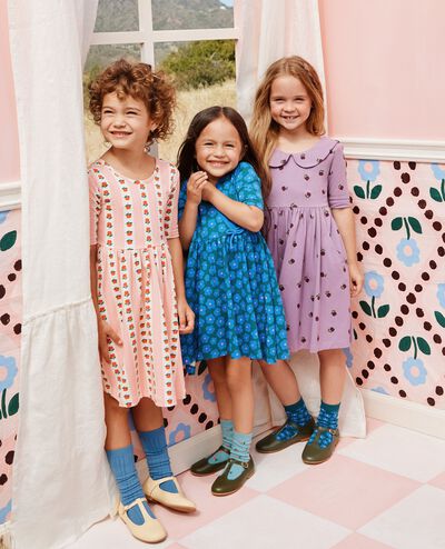 Collared Skater Dress with Pockets in Apples on Powder Purple - main