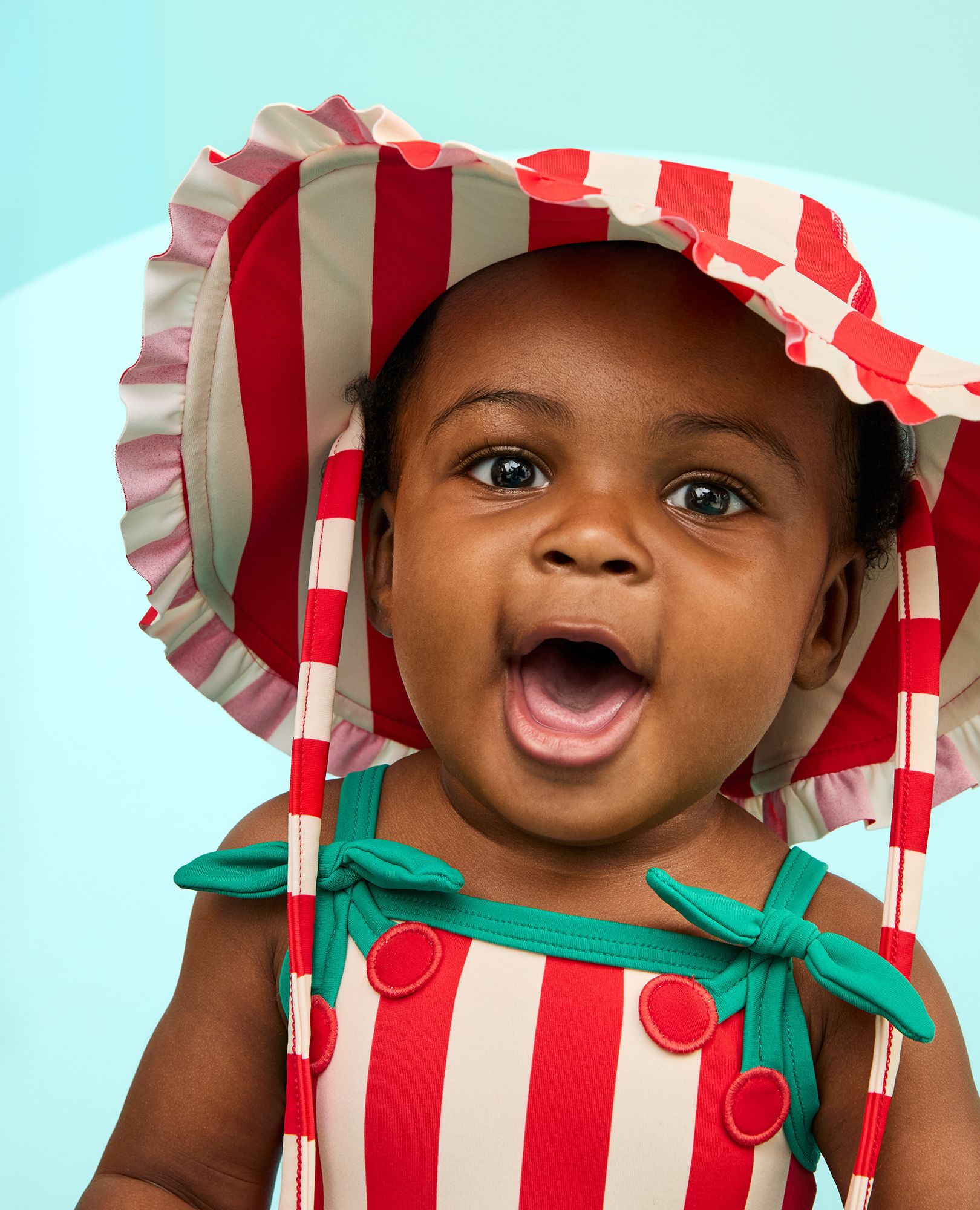 Baby One-Piece Cherry Swimsuit & Swim Hat Set in Tangy Red/Ecru - main