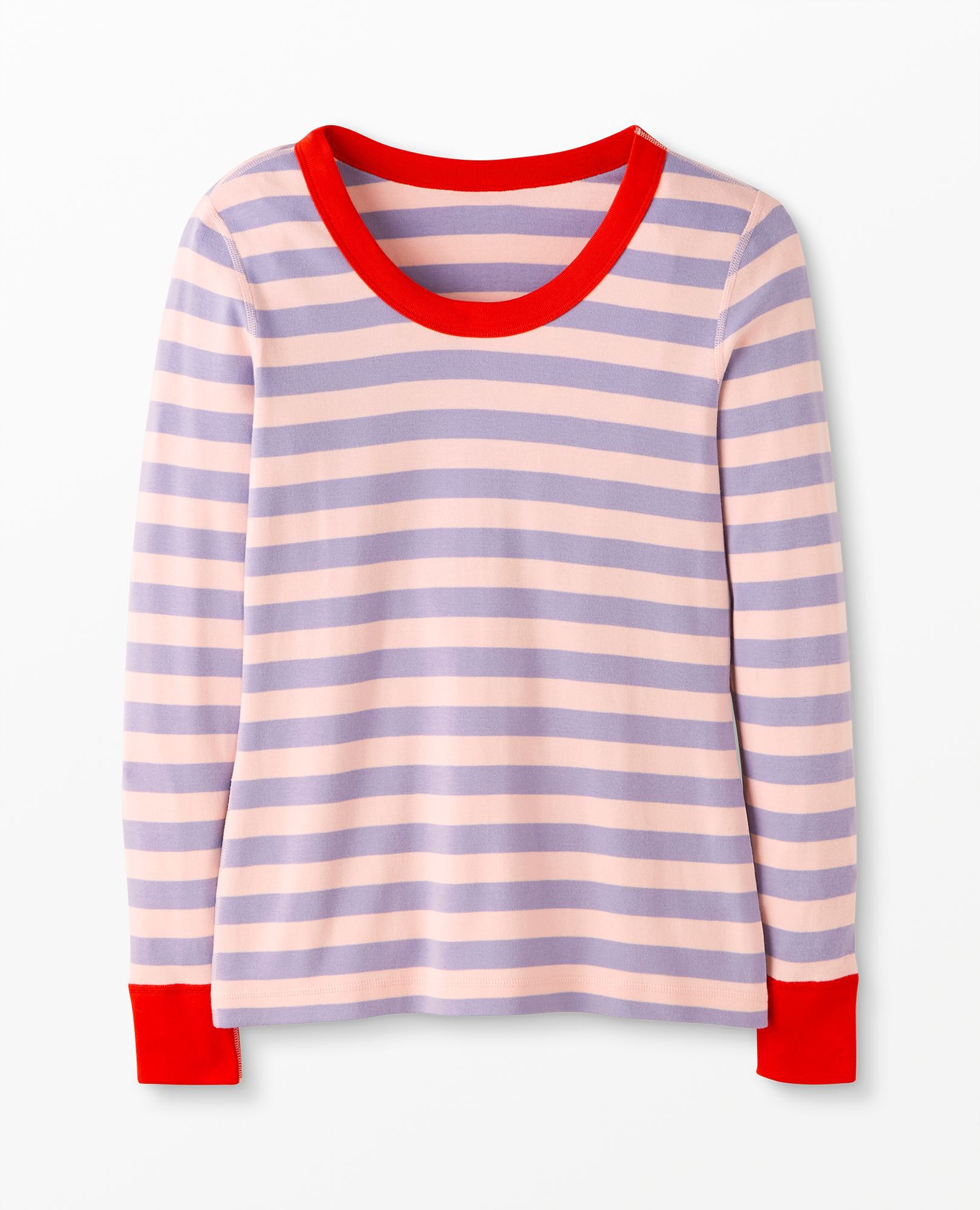 Women's Striped Long John Pajama Top in Petal Pink/Sweet Lavender - main