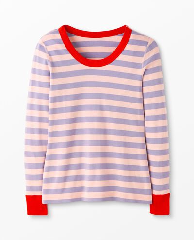 Women's Striped Long John Pajama Top in Petal Pink/Sweet Lavender - main