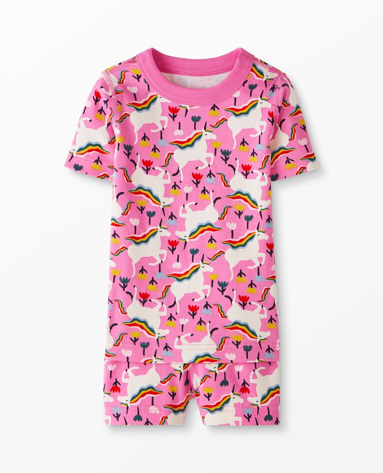 Short John Pajamas In Organic Cotton in Rainbow Unicorn - main