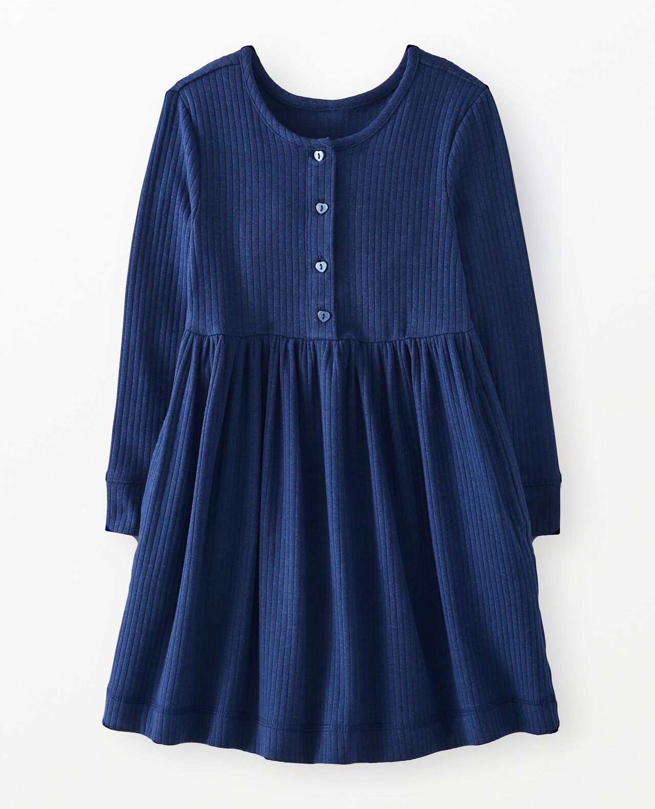 Long Sleeve Heart Button Ribbed Henley Dress in Navy Blue - main
