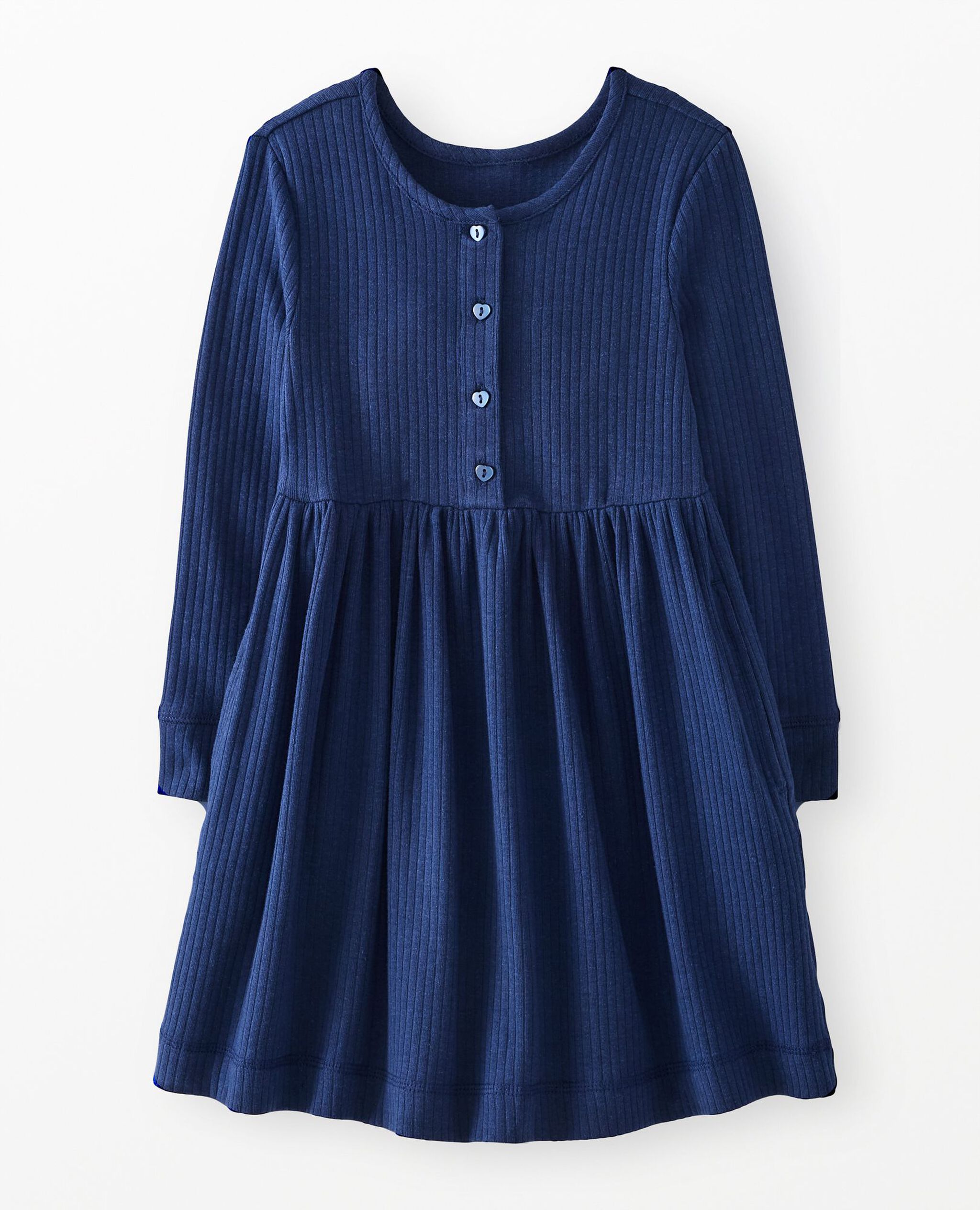 henley skater dress Navy Blue Long Sleeve Heart Button Ribbed Henley Dress