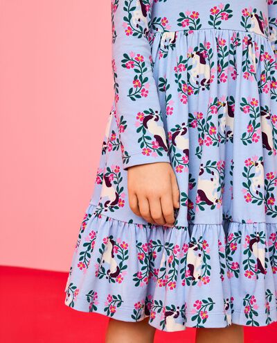Long Sleeve Ruffle Skater Dress with Pockets in Magical Unicorn on Powder Blue - main