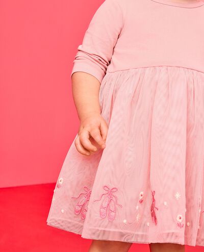 Baby Long Sleeve Tulle Embroidered Dress in Pointe Shoes on Powdered Rose - main