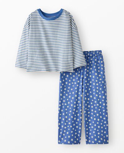 Bracelet Length Top & Wide Leg Pants Set in Horizon Blue/Ecru - main