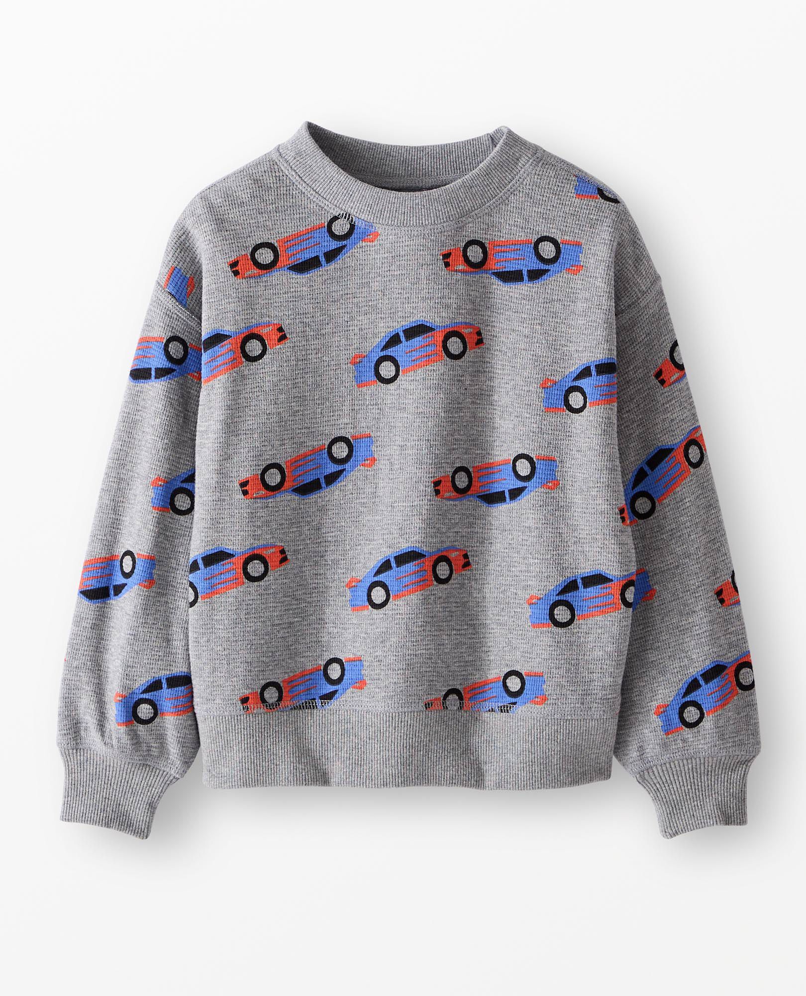 Waffle Crewneck in Blue/Orange Racecars on Grey - main