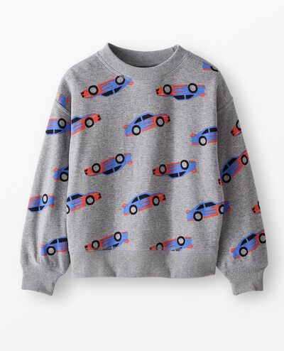 Waffle Crewneck in Blue/Orange Racecars on Grey - main