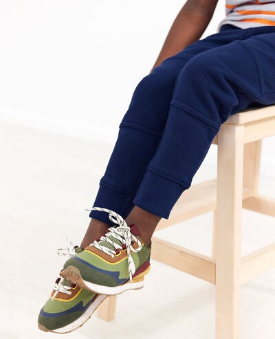 Slim Fit French Terry Double Knee Sweatpants in Navy Blue - main