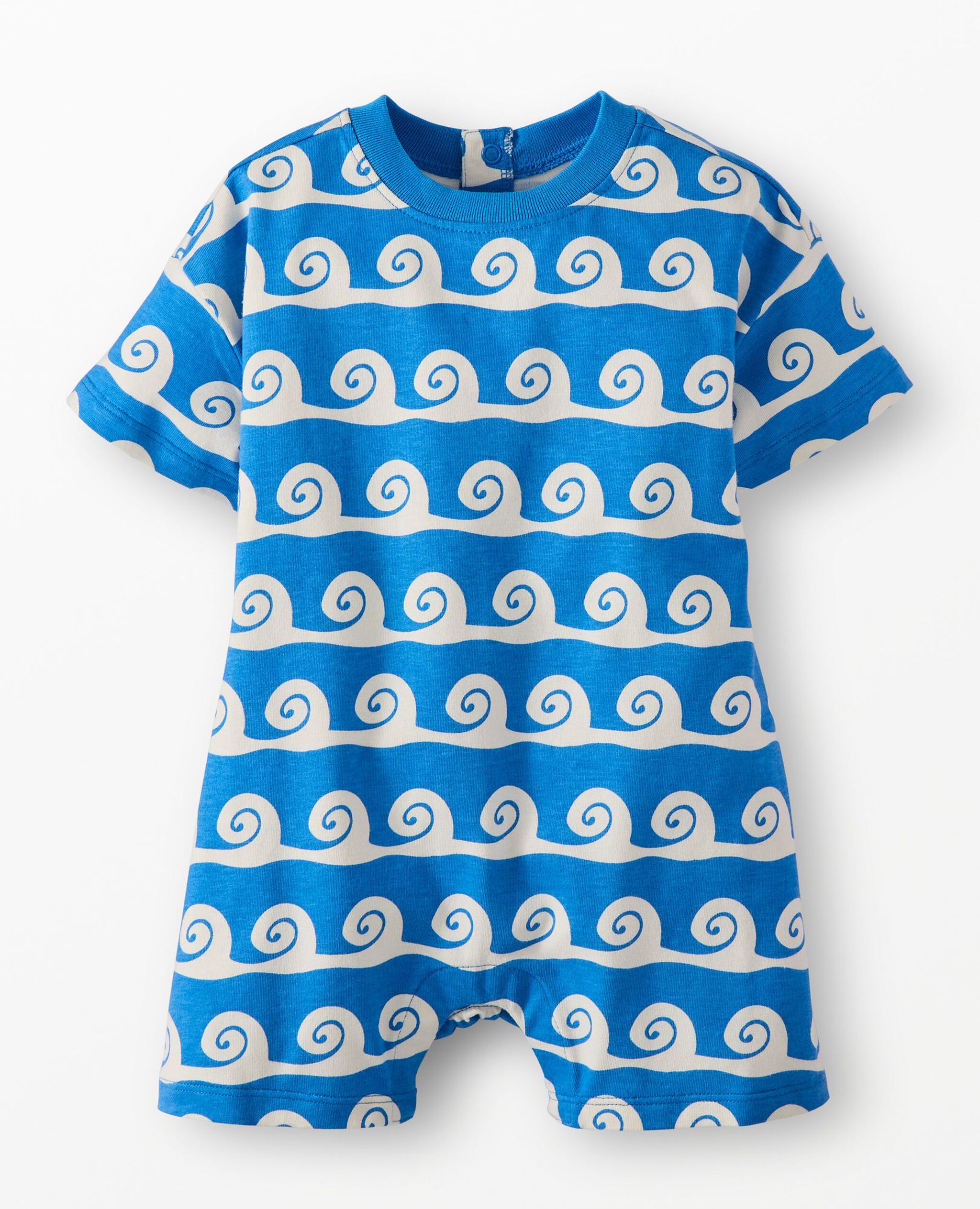 Baby Oversized Romper in Swirly Waves on Swedish Sky - main