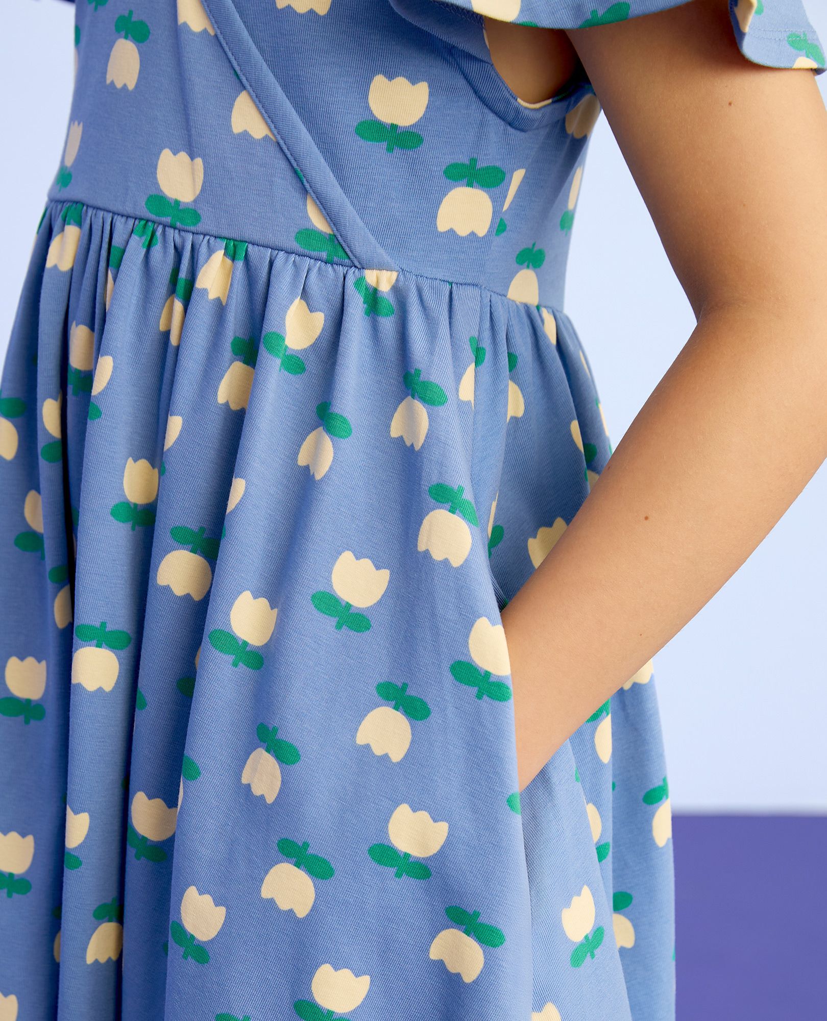 Reversible Skater Dress with Pockets in Tulip Rows on Blue - main