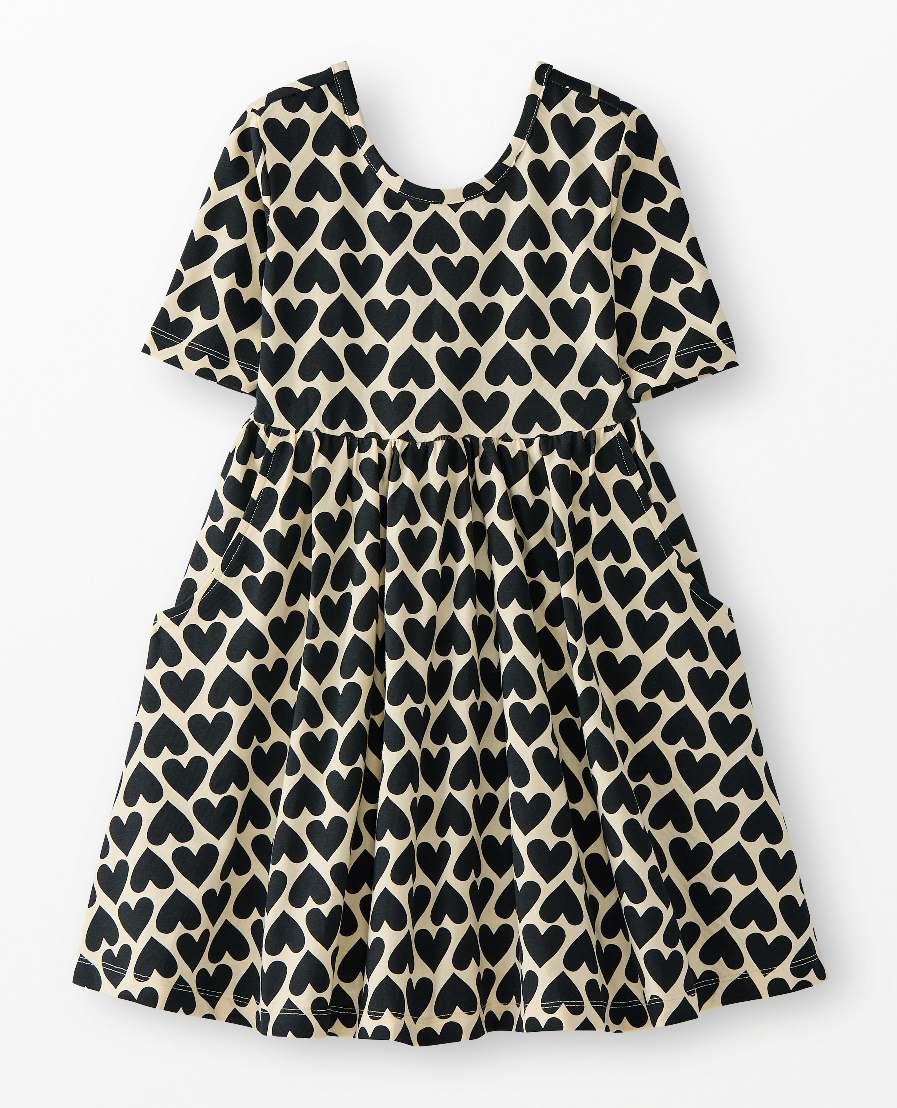 Skater Dress with Pockets in Black Hearts on Almond Oil - main