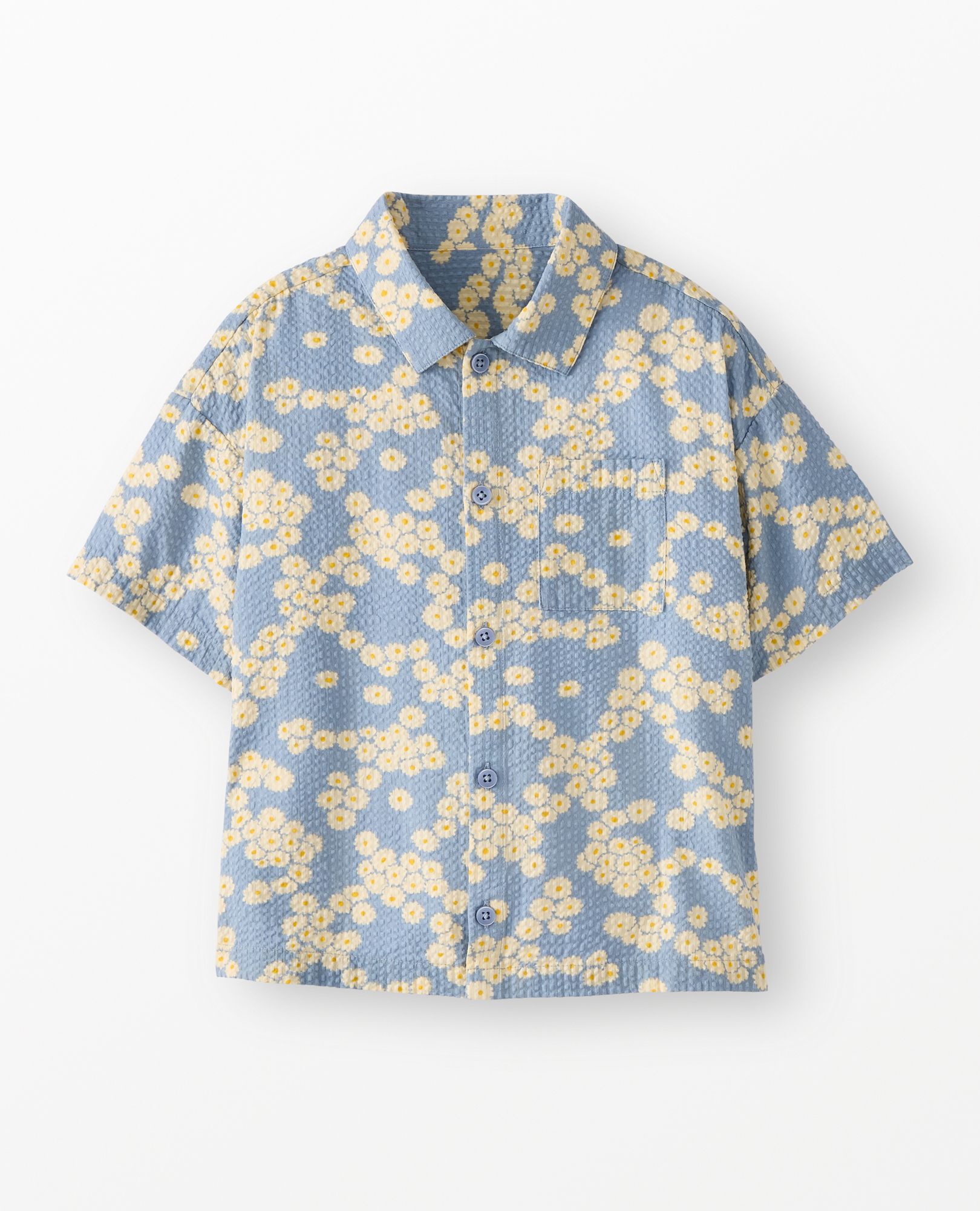 Oversized Seersucker Button Up Shirt in Flowers on Blue - main