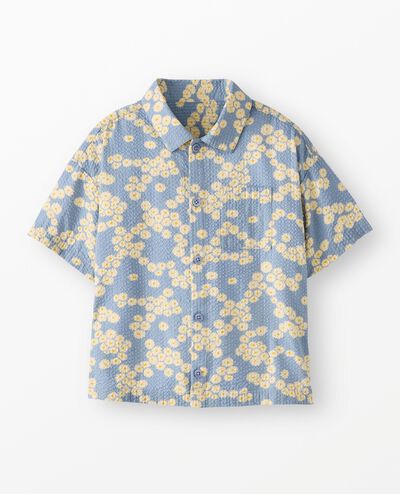 Oversized Seersucker Button Up Shirt in Flowers on Blue - main