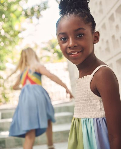 Sleeveless Smocked Rainbow Dress with Pockets in Rainbow - main