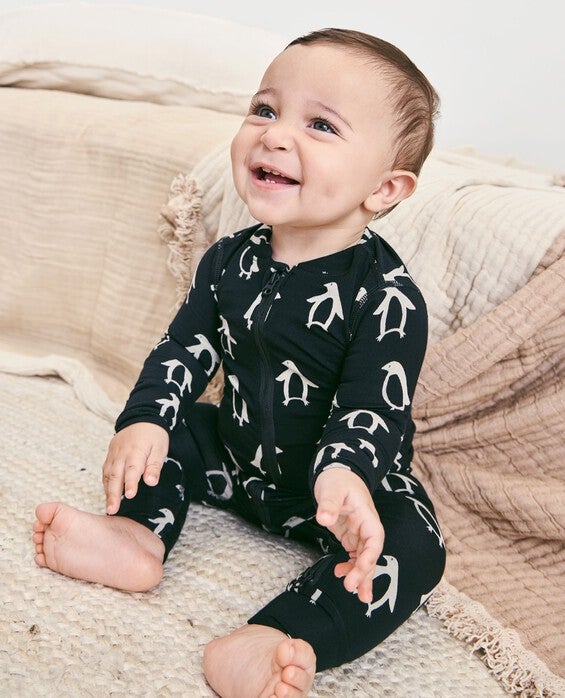 Toddler Holiday HannaSoft™ Sleeper Pajamas in Squeaky The Penguin On Black - Size 18-24 mos by Hanna Andersson
