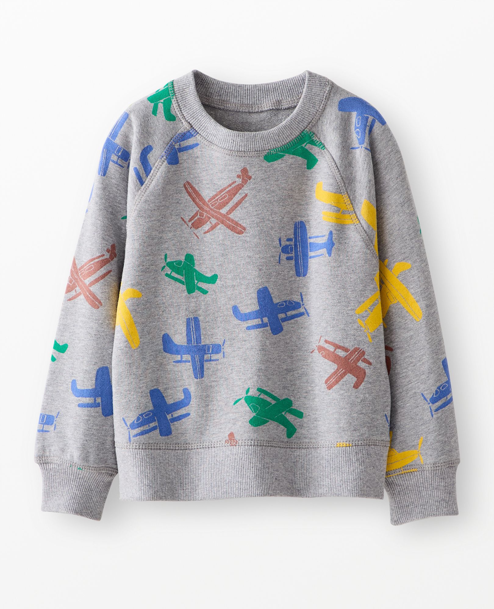 French Terry Sweatshirt in Multi Airplanes on Grey Heather - main