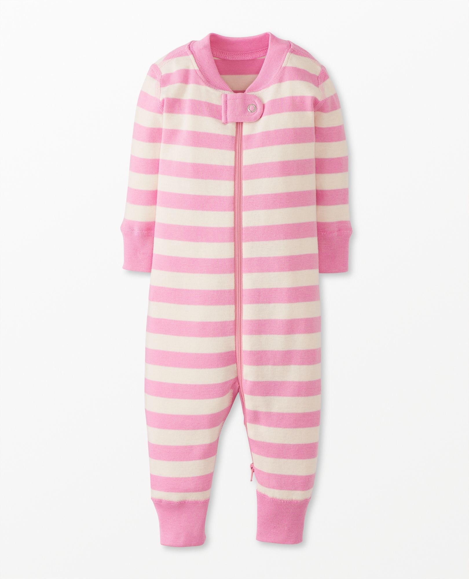Fondant Pink Striped 2 Way Zip Sleeper Pajamas in 100 Cotton Baby Girls Size 3 6 mos by Hanna Andersson