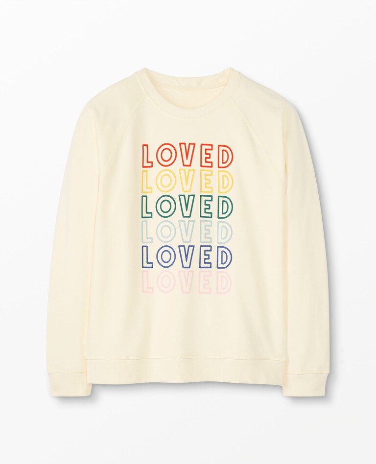 Adult Valentines Graphic Sweatshirt In French Terry in Loved on Ecru - main