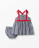 Baby Gingham Dress & Bloomer Set In Cotton Poplin in Navy Blue - main