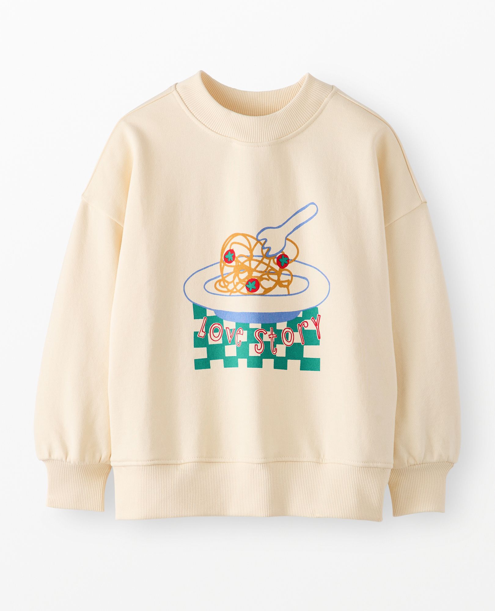 French Terry Graphic Sweatshirt in Pasta Love on Almond Oil - main